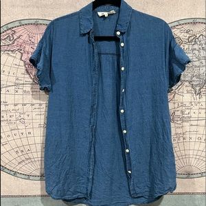 Madewell Denim Ruffle Sleeve Button Down Top